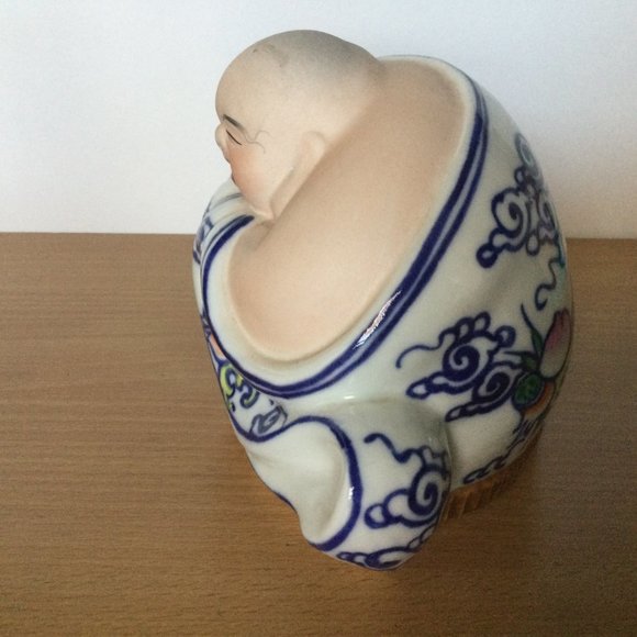 Vintage Chinese Jingdezhen Happy laughing Buddha blue figurine statue 景德镇雕塑瓷厂 - Picture 5 of 7